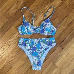 ROMWE Blue and White Floral Bikini